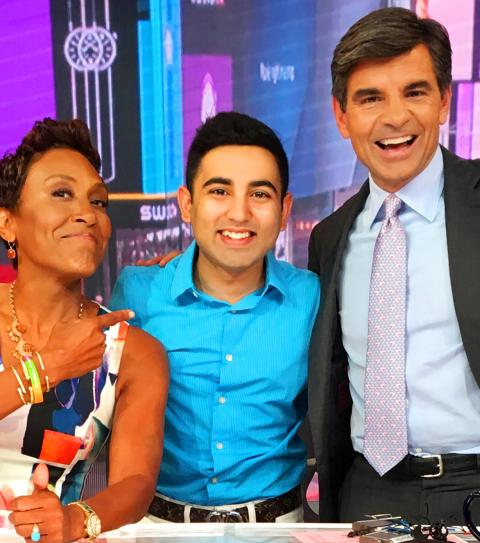 Student Shobhit Jain posing with Good Morning America co-hosts