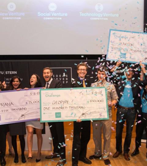 Students and faculty celebrate $300,000 awarded from the NYU Stern Berkley Innovation Labs to young entrepreneurs