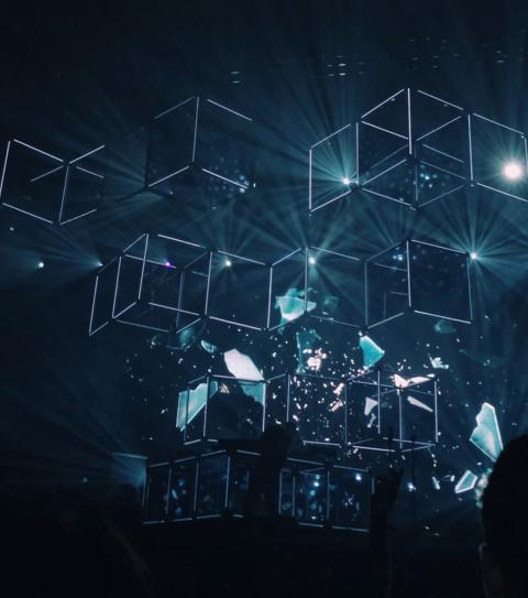 Blue glowing lights in cubes