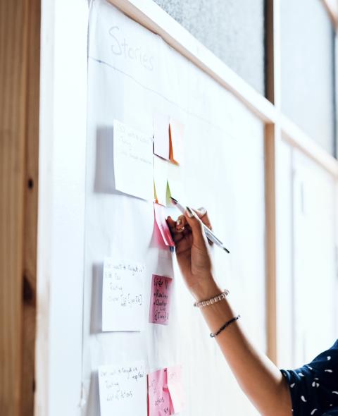 Woman writing on board