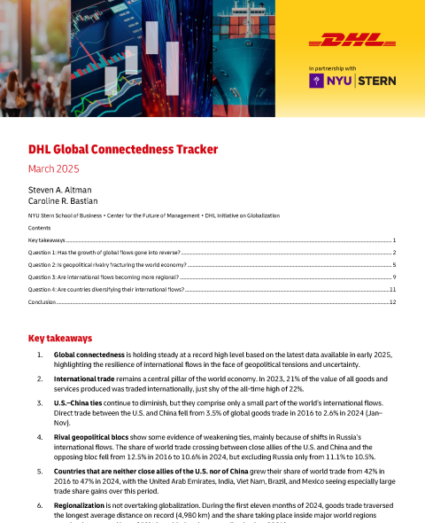 A screenshot of the first page of the DHL Global Connectedness Tracker