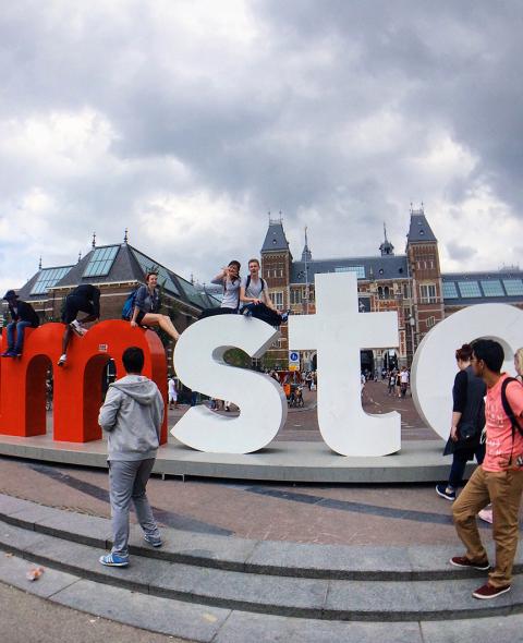The iconic Amsterdam sign is a perfect photo opp for NYU Stern students studying in the city on exchange