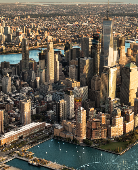 aerial view of new york city's financial district