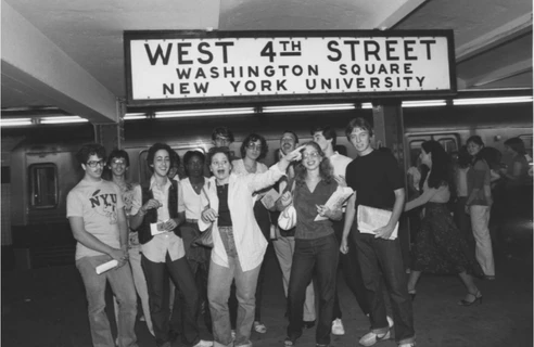 An archival photo of Stern students