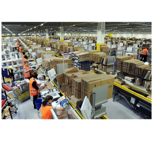 Amazon workers in warehouse