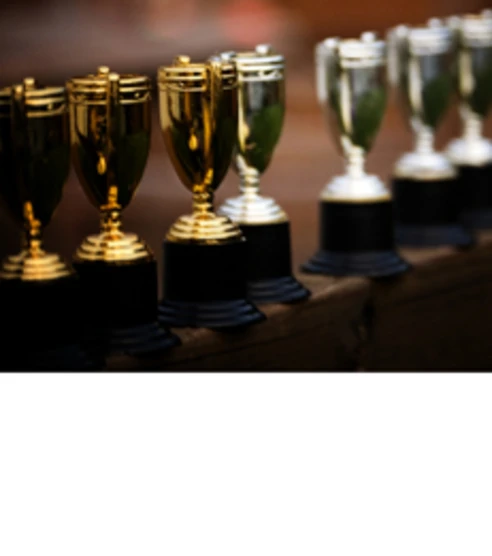 multiple small goblet trophies in a line