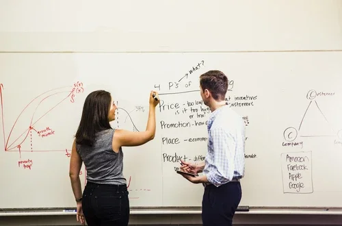 Two students at whiteboard