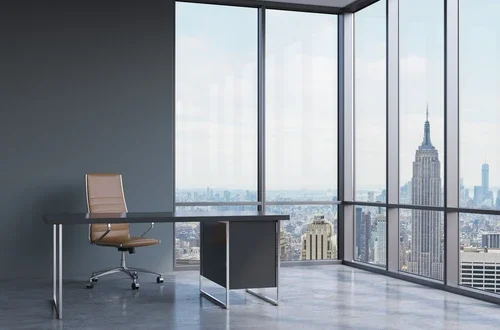 An office overlooking the New York City skyline