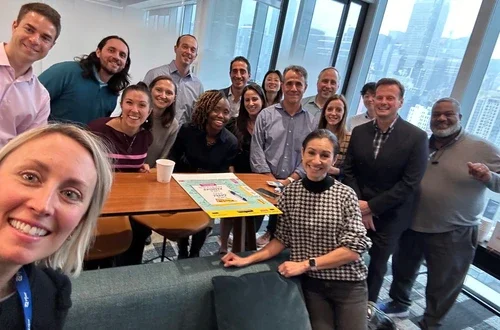 Stern alumni at Pfizer gather for casual conversation and coffee