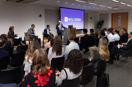 Alumni gather at a Goldman Sachs event