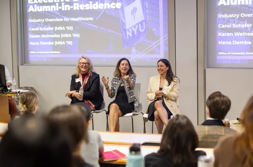 Karen Weinseiss (MBA ’94), Carol Schafer (MBA ’92), and Hana Dembe (MBA ’18)