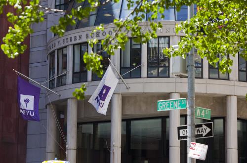 Flags in front of KMC in the Spring