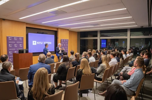 Chris Gallea (BS ’88, Parent STERN ’23) brought the Stern alumni community at Goldman Sachs together for an event featuring Professor Jonathan Haidt as part of Stern’s Corporate Ambassador Program