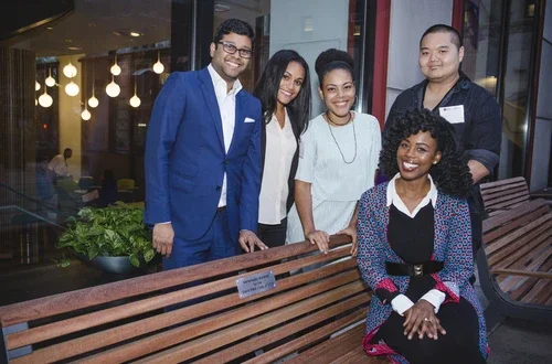 The Class of 2016 poses with the bench they named with a donation