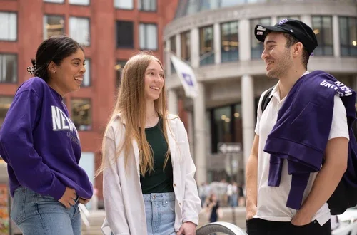 Stern students interact on Gould Plaza