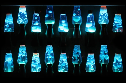 Row of blue lavalamps