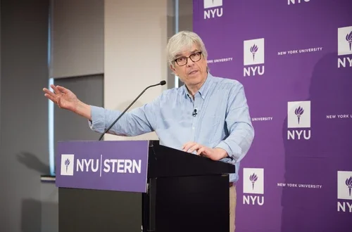 Paul Romer addresses the Stern community after winning the Nobel Prize in Economic Sciences
