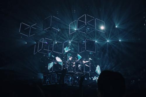 Blue glowing lights in cubes