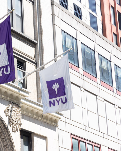 NYU Flags on building
