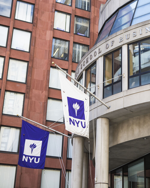 KMC entrance with NYU flags