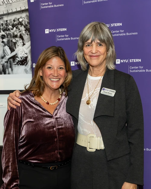 Tensie Whelan (right) and CSB Director Amy Skoczlas Cole (left) at the Alumni in Sustainability Holiday Celebration