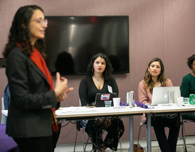 Professor Batia Wiesenfeld addresses doctoral students at "Diverse Pathways in Academia" event