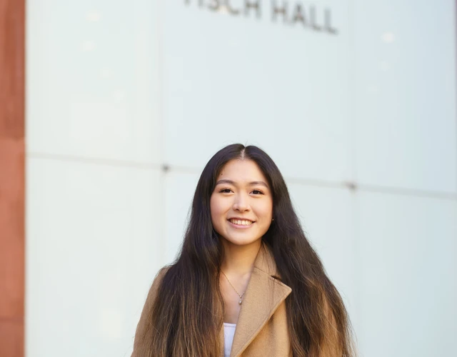 Michelle Huang outside Tisch Hall