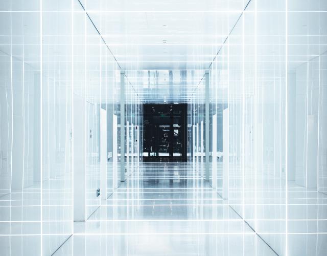 Research & Thought Leadership abstract lights and a hallway