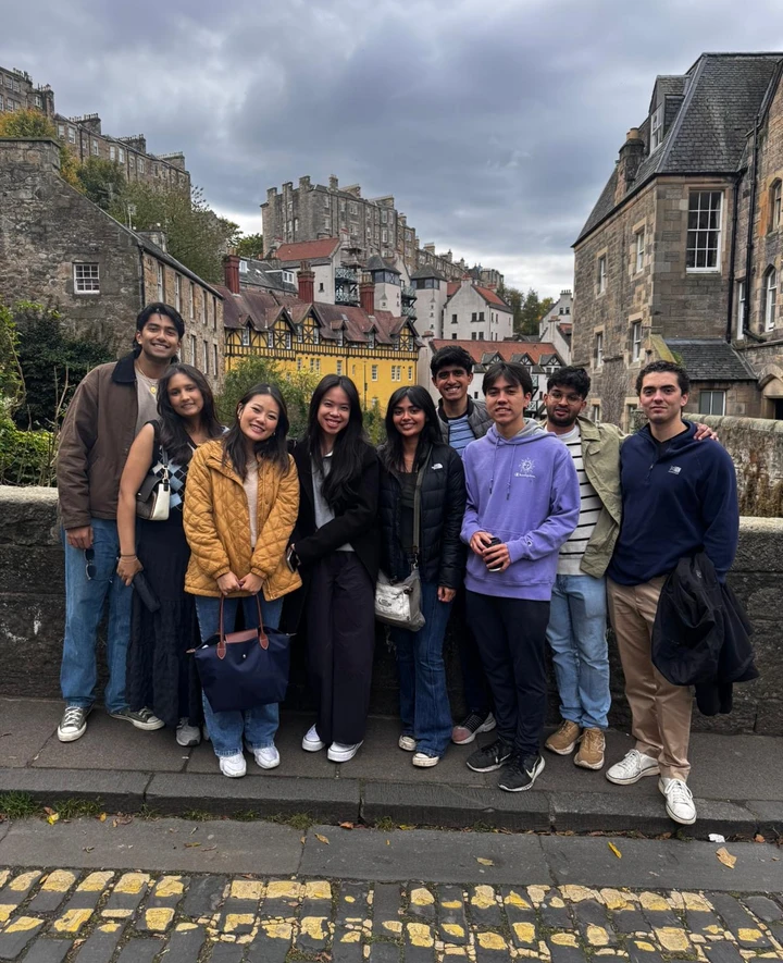 Students posing on a trip together abroad
