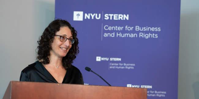 Professor Batia Wiesenfeld, Director of Stern’s Business and Society Program, at the 10-year anniversary event for Center for Business and Human Rights