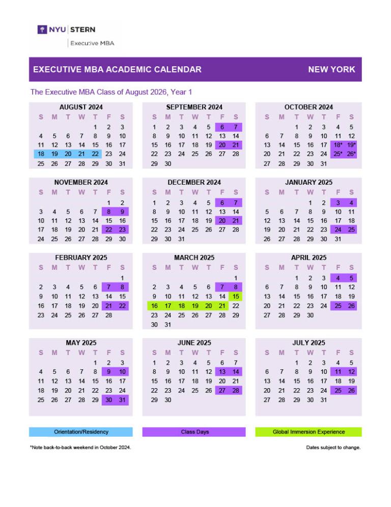 A26 Year 1 Academic Calendar