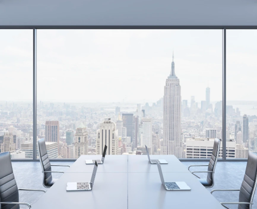 A view of New York City from an office conference room