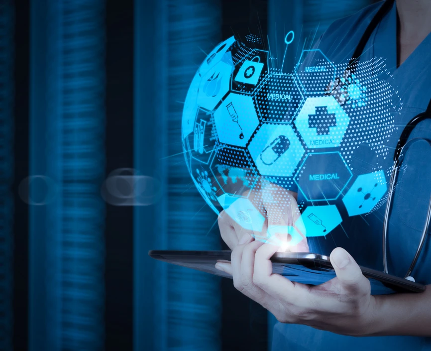 A doctor holding a tablet.