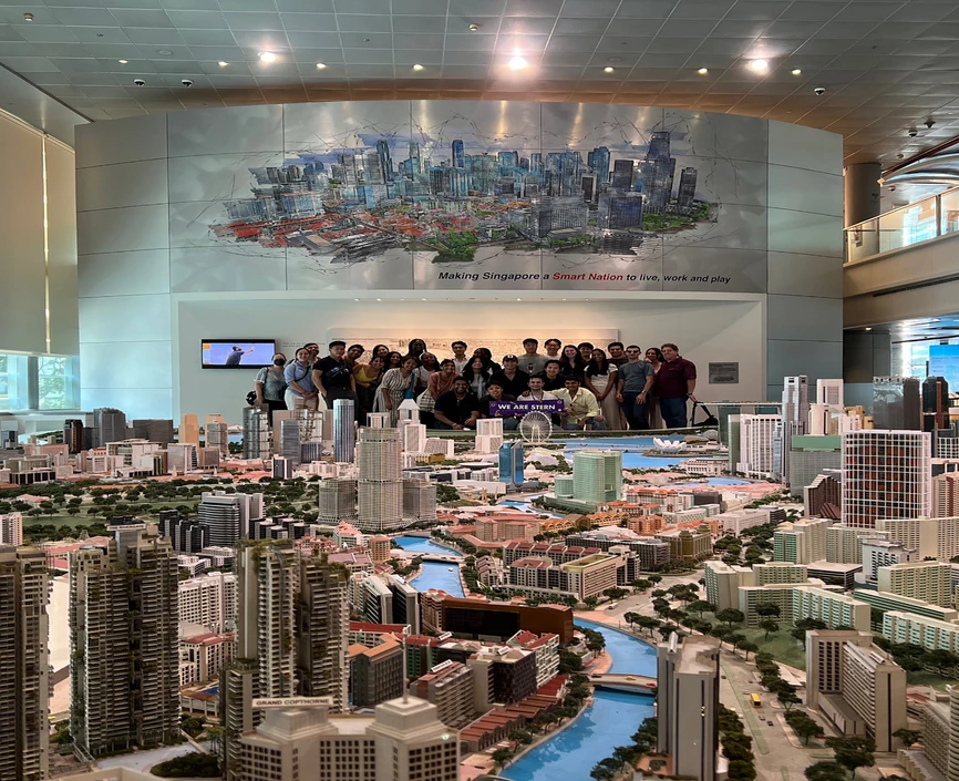 Stern students visiting a life-sized model of Singapore in the Singapore City Gallery