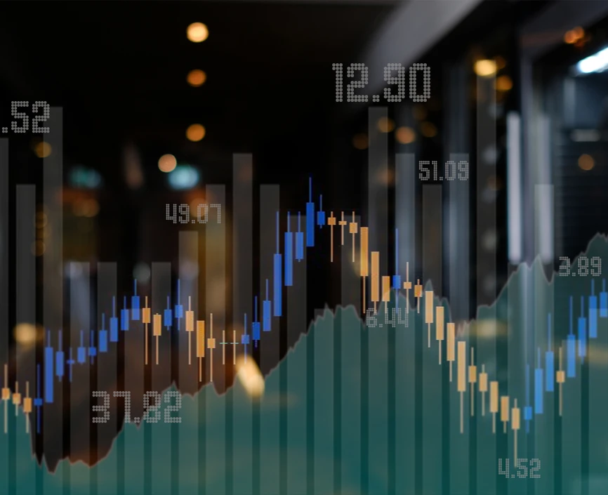 Overlayed bar graphs showing stock market value fluctuations