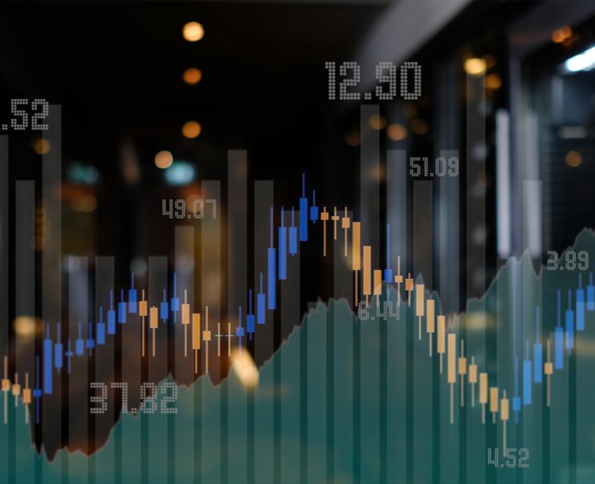 Overlayed bar graphs showing stock market value fluctuations