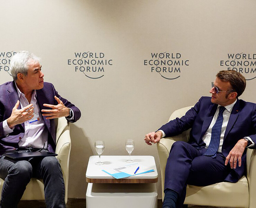 Haidt with Emmanuel Macron at the 2026 World Economic Forum