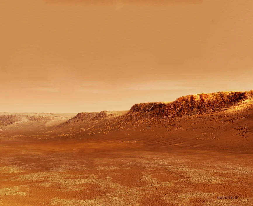Orange hued image of a mountain range in the distance