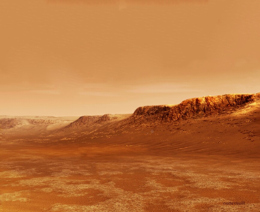 Orange hued image of a mountain range in the distance