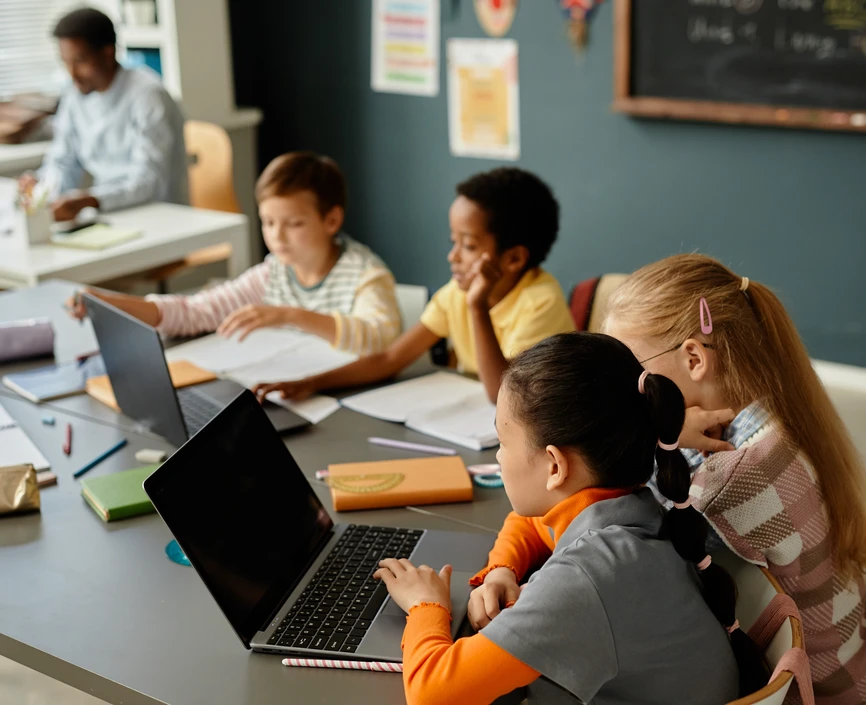 Kids at school using computers