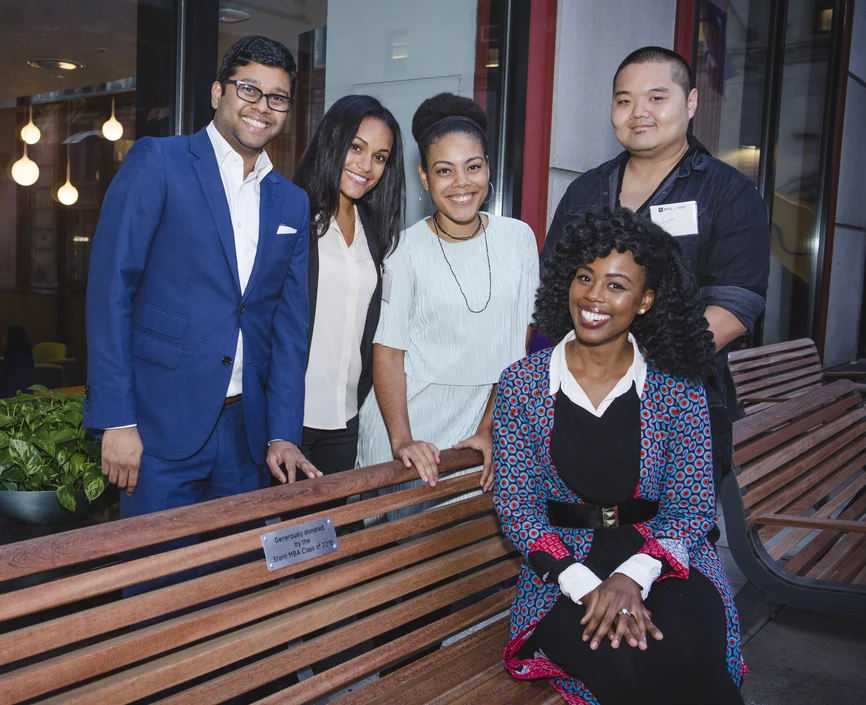 The Class of 2016 poses with the bench they named with a donation