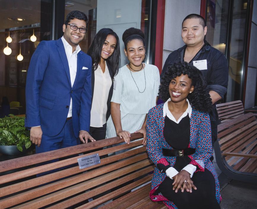 The Class of 2016 poses with the bench they named with a donation