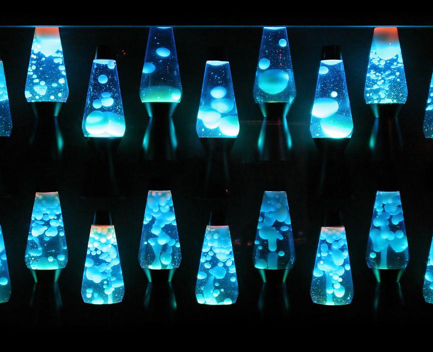 Row of blue lavalamps