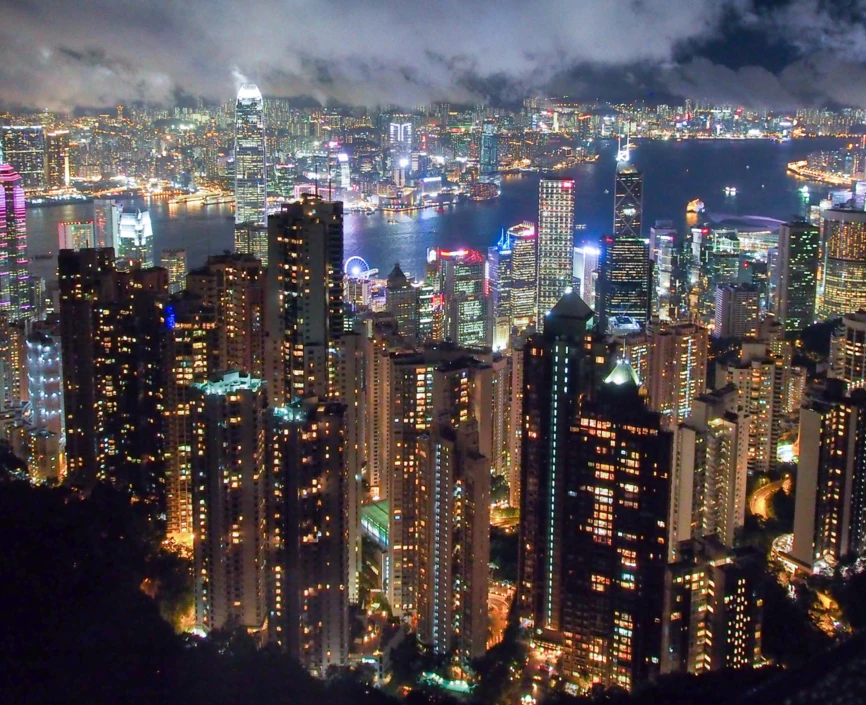 The Hong Kong skyline at night