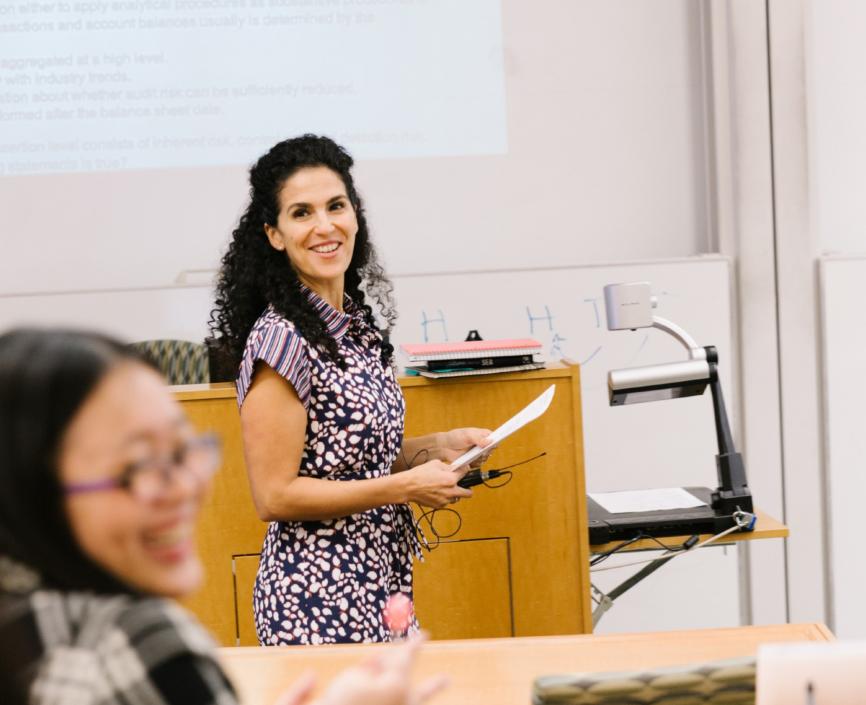 Professor Amal Shehata teaches in a classrom