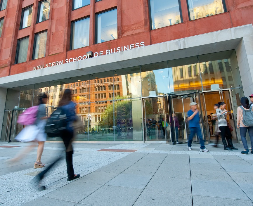 NYU Stern students outside in Gould Plaza