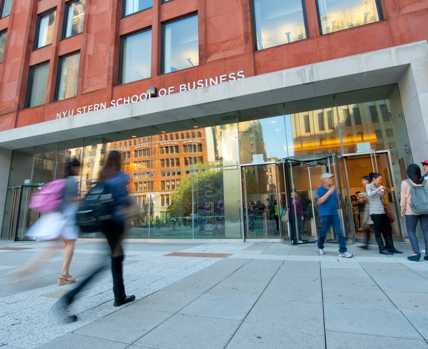 NYU Stern students outside in Gould Plaza