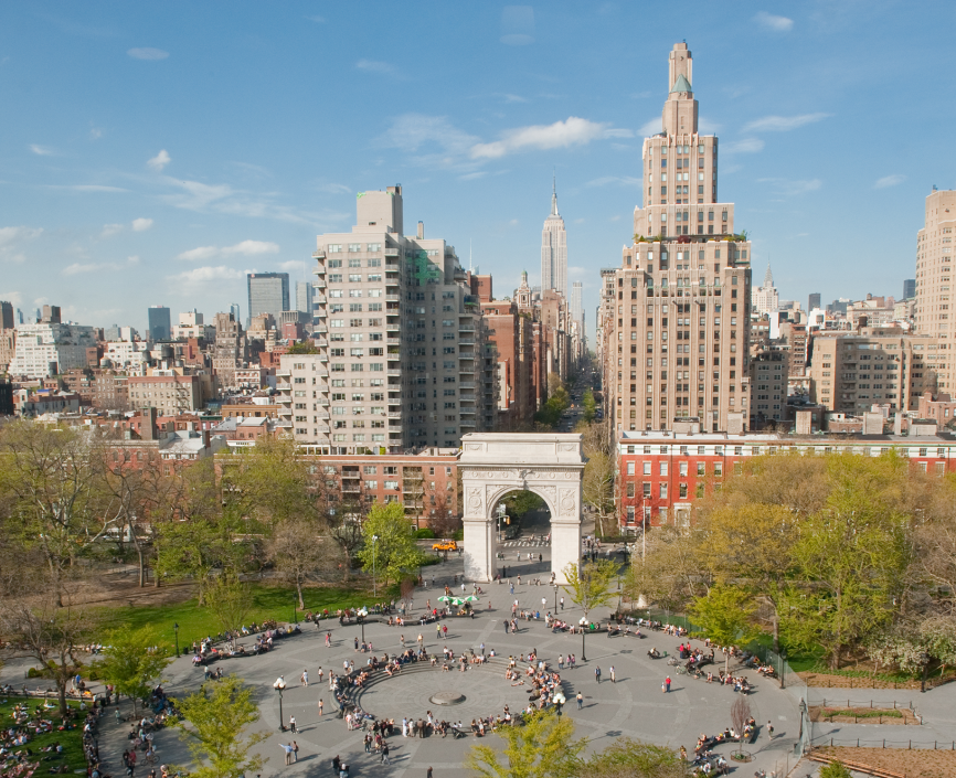 Washington Square Arch in Washington Square Park from above