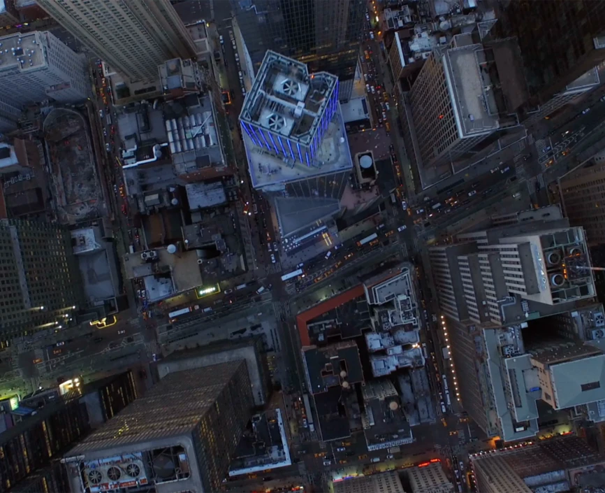 aerial view of a few new york city blocks