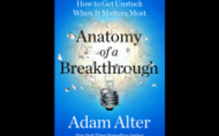 anatomy of a breakthrough book cover, black text on bright blue background with lightbulb in center